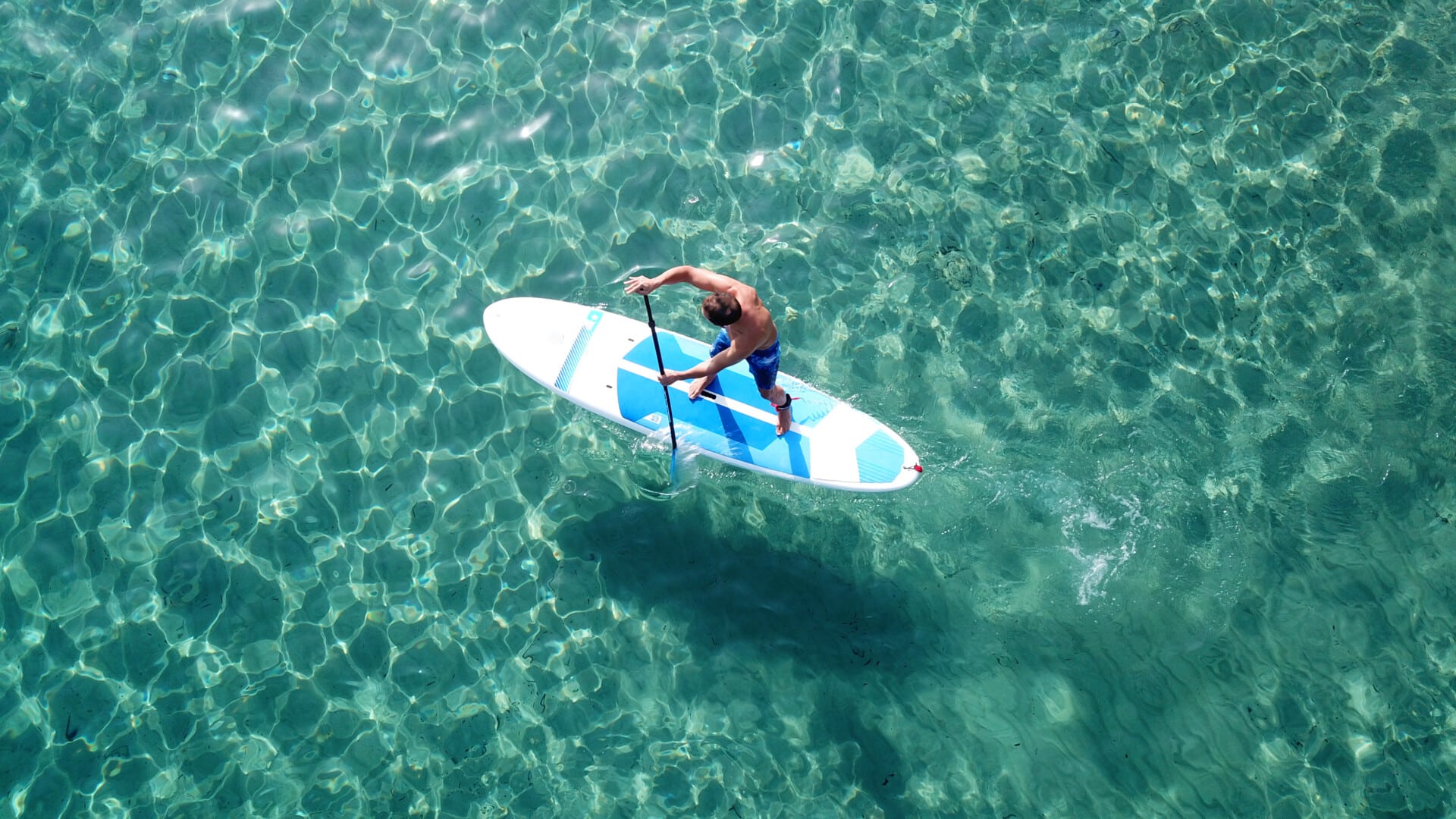 Aerial,Photo,Of,Unidentified,Man,Practicing,Stand,Up,Paddle,Board